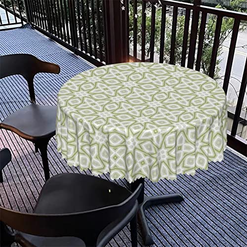 Celtic Pattern Round Tablecloth,60 Inch,Waterproof Fabric Decorative,Durable Reusable Table Clothes,Wipeable Spill Proof Wrinkle Resistant For Kitchen Dining Dinner Shower Parties,Pale Green White #TOP4