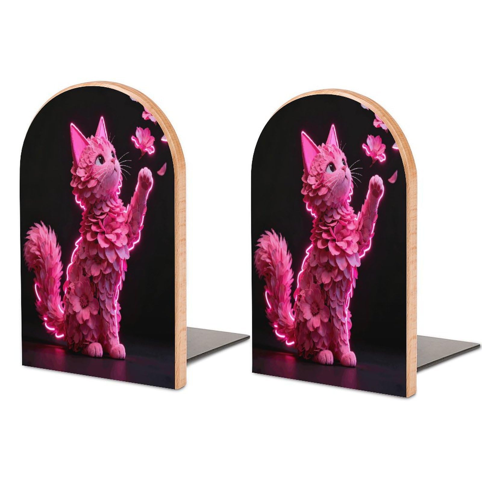 Neon Beast Book Ends Wood Non-Skid Bookend for Shelves Heavy Duty Bookends with Metal Base Decorative Books Stopper Desk Organizers Book Dividers for Office Home 1 Pair