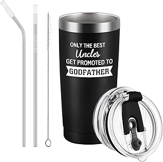 Godfather Gifts, Only The Best Uncles Get Promoted To Godfather Travel Tumbler, Christmas Fathers Day Present for Godfather from Godchild, 20oz Stainless Steel Godfather Proposal Gift Tumbler