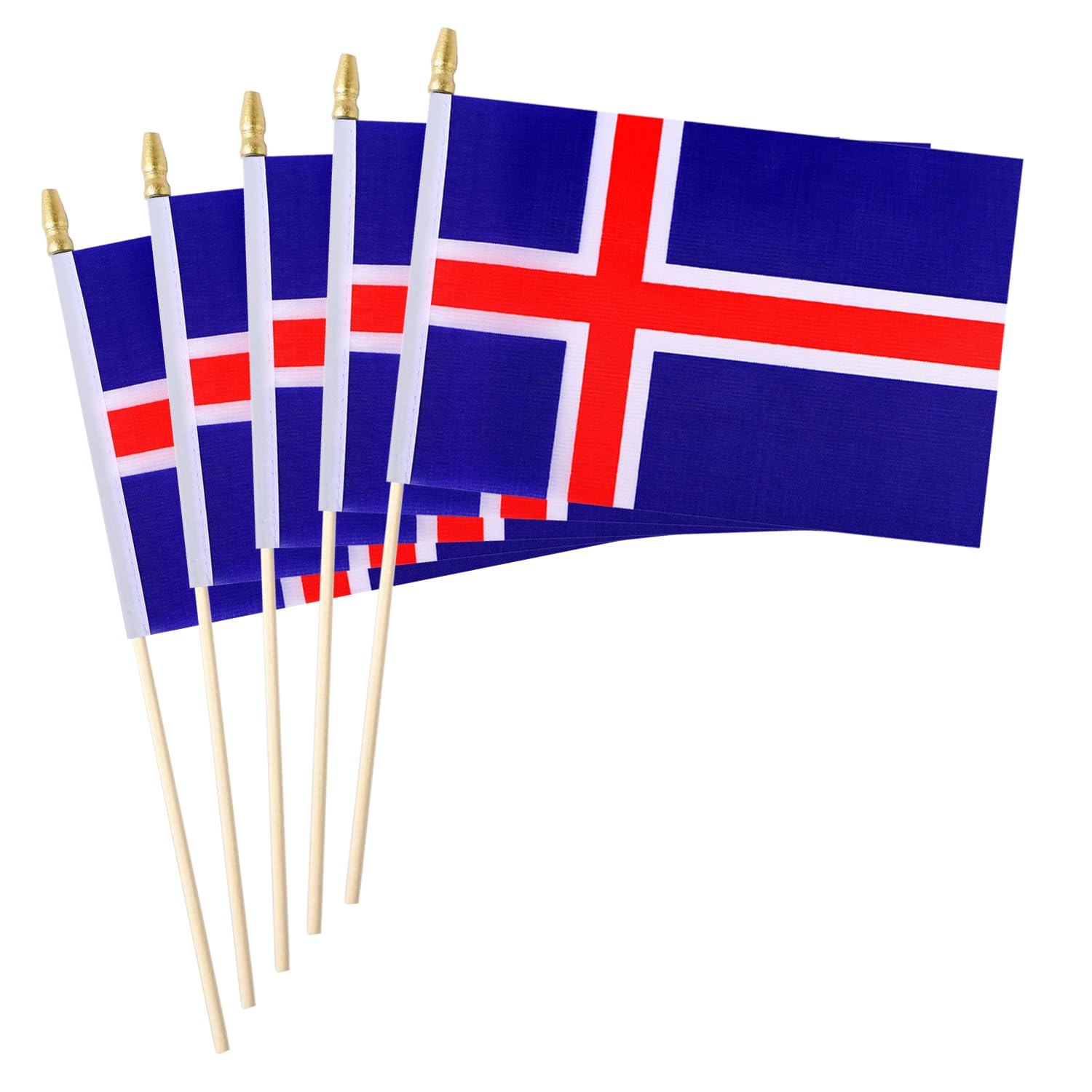 5 Pack Country Small Mini Wood Hand Held Stick Flag,Suitable For Various Holiday Parties, World Cup, National Day, And National Flag Day. (Iceland) — image 1