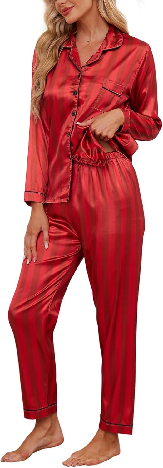 VENTELAN Women Button Up Pajama Set Long Sleeve Shirt And Long Pajama Pants Soft Pjs Lounge Sets,S-3XL