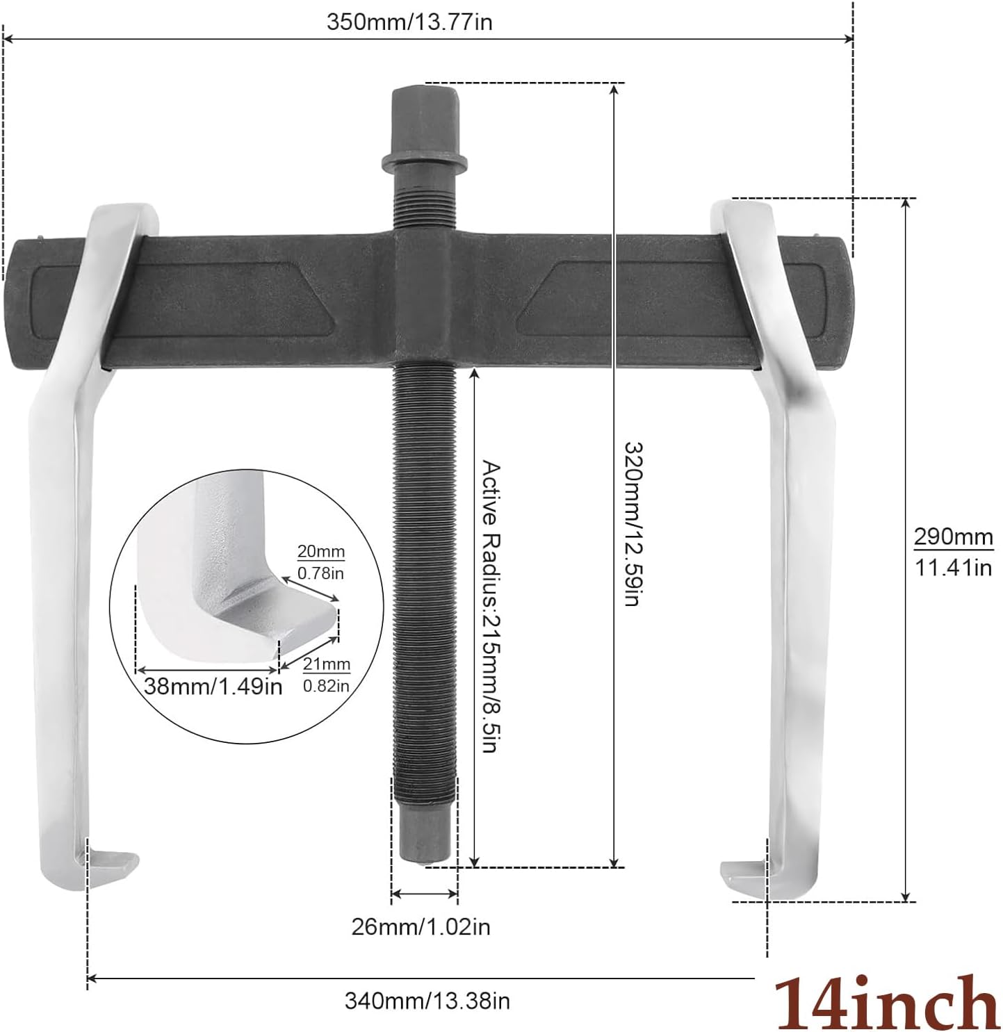 2-Jaw Gear Puller 14 inches 2 Claw Gears Puller for Removal of Pulley Flywheel Bearing & Gears Removal Tool for External Internal Pulling, Puller Tool Separate Lifting Device