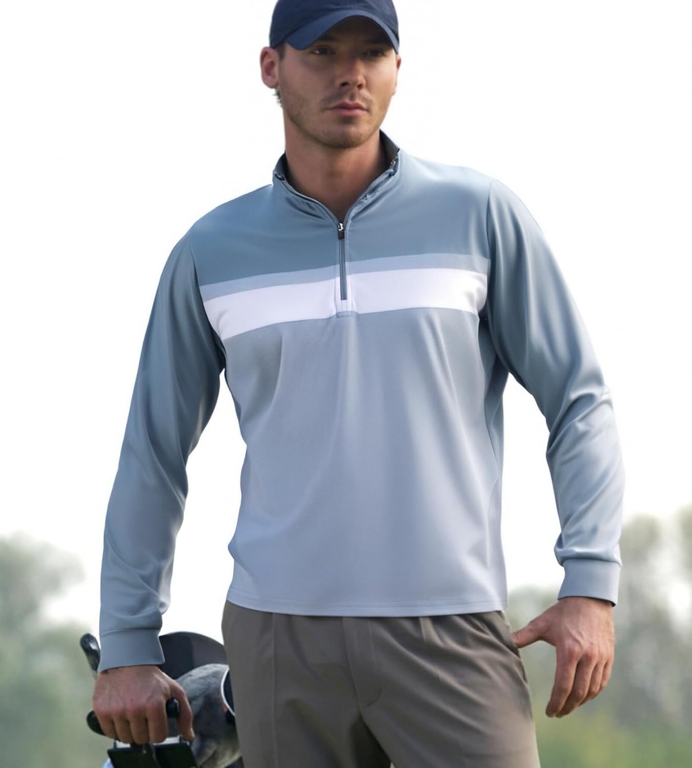 Alex Vando Mens Golf Shirts Long Sleeve Mock Neck Color Block Zipper Polo Shirt for Men - Image 2