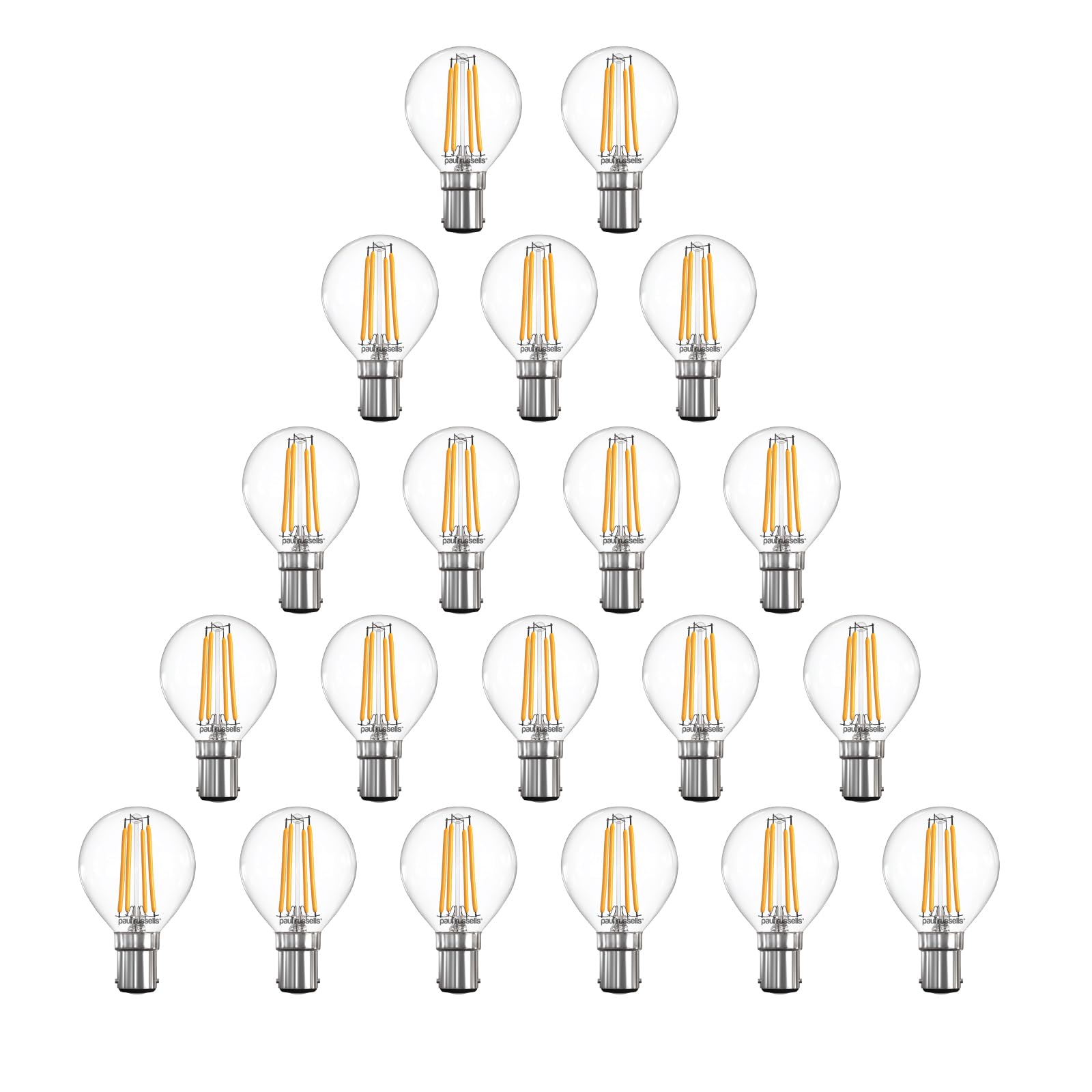 paul russells Dimmable Filament Golf Ball LED Bulbs, Small Bayonet Cap, B15, SBC, 4.5Watt 470LM G45 40w Equivalent, Mini Globe 2700K Warm White, Energy Saving, Decorative Chandelier Lamps, Pack of 20