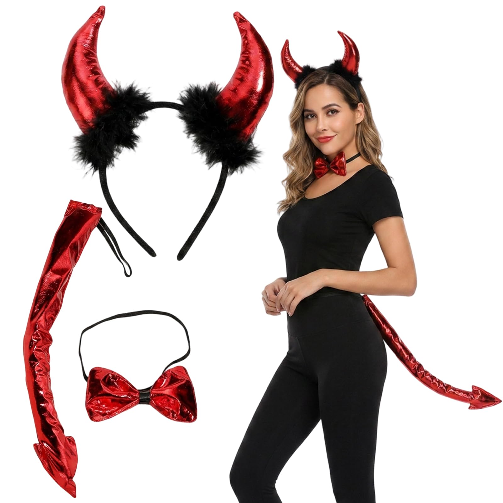 3Pcs set Devil Horns, Bow, Tail,Devil Costue, Halloween Devil