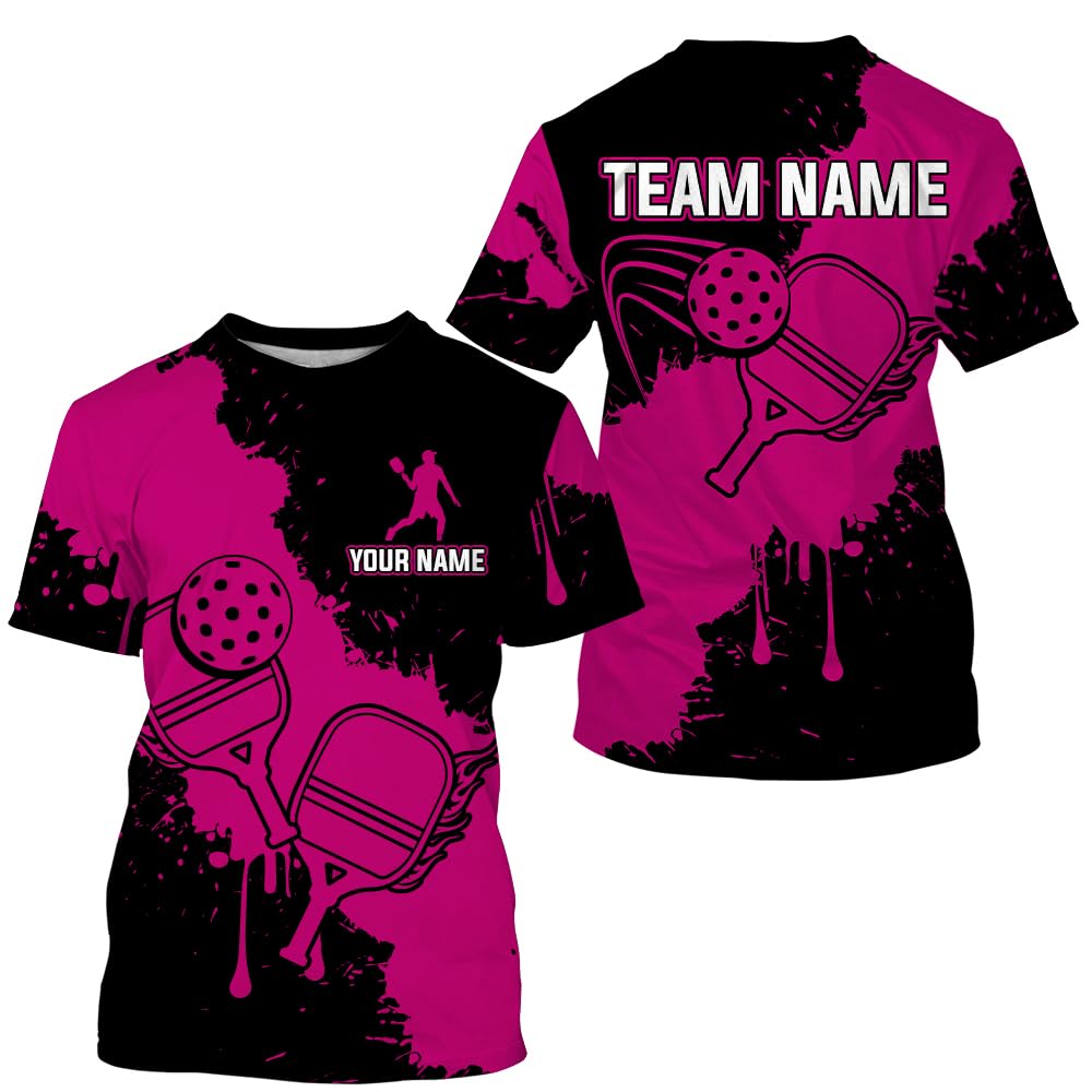 PIONAMZIOZ Personalized 3D Pickleball Shirts Women Men Pickleball Jersey Pickleball T-Shirt Team Pickleball Gifts (US, Alpha, Small, 5X-Large, Regular, Regular, Pink)