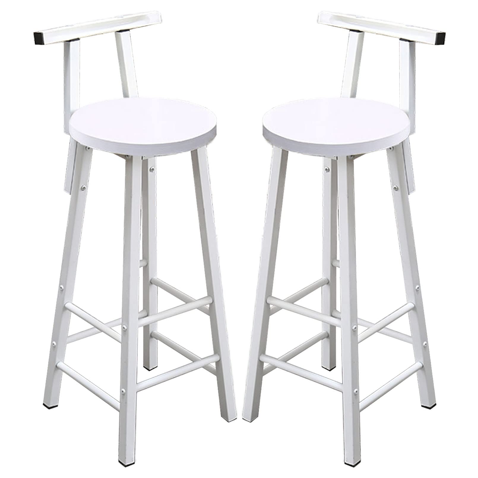 Taburetes de Bar Juego de 2 Piezas Mostrador de Cocina Desayuno Asiento de Madera Sillas de Bar Patas de Metal Taburetes de Bar Taburetes Altos Blancos con respaldos y reposapiés