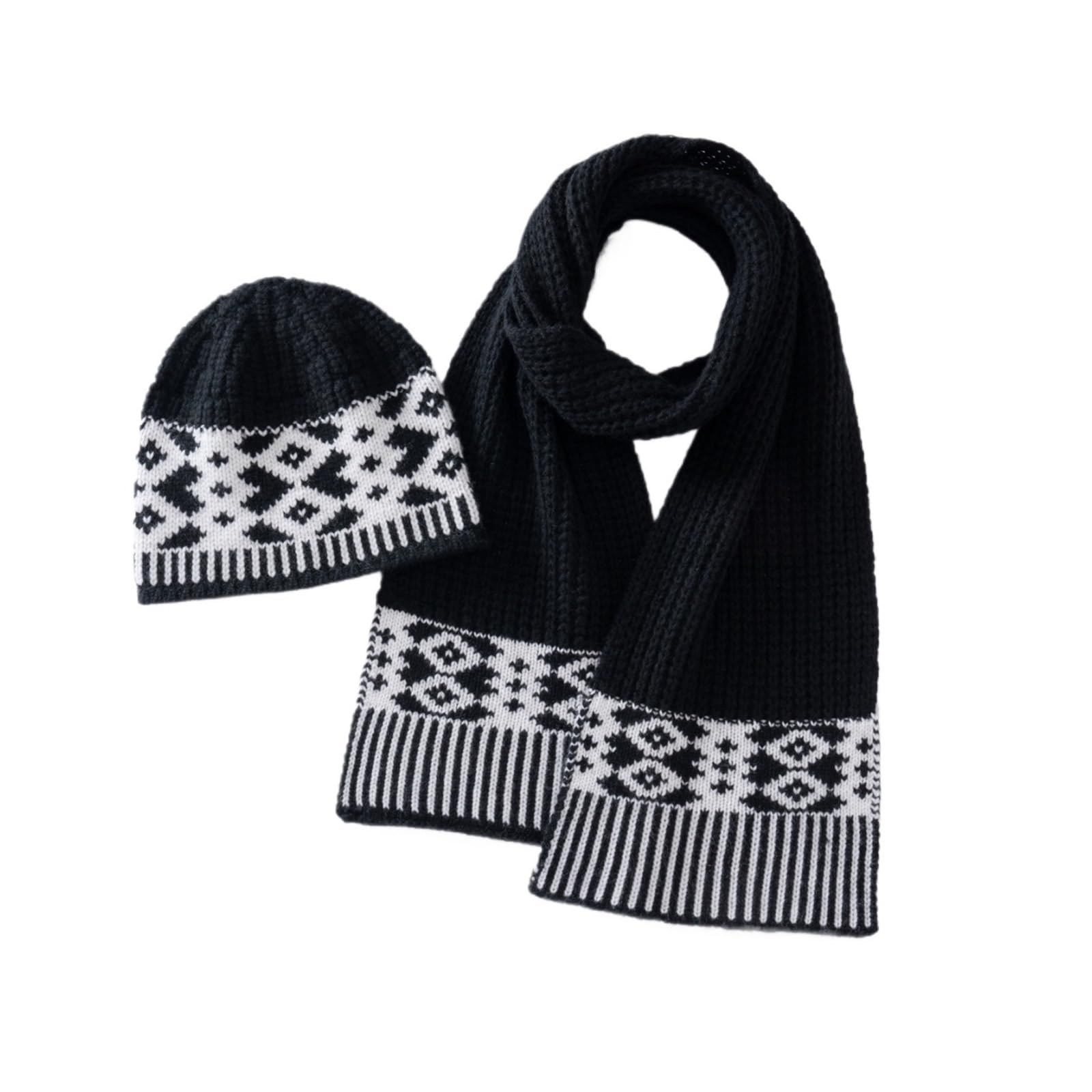Genérico Conjuntos de gorro y bufanda for mujer, punto grueso cálido con retazos, informal, for exteriores, for invierno