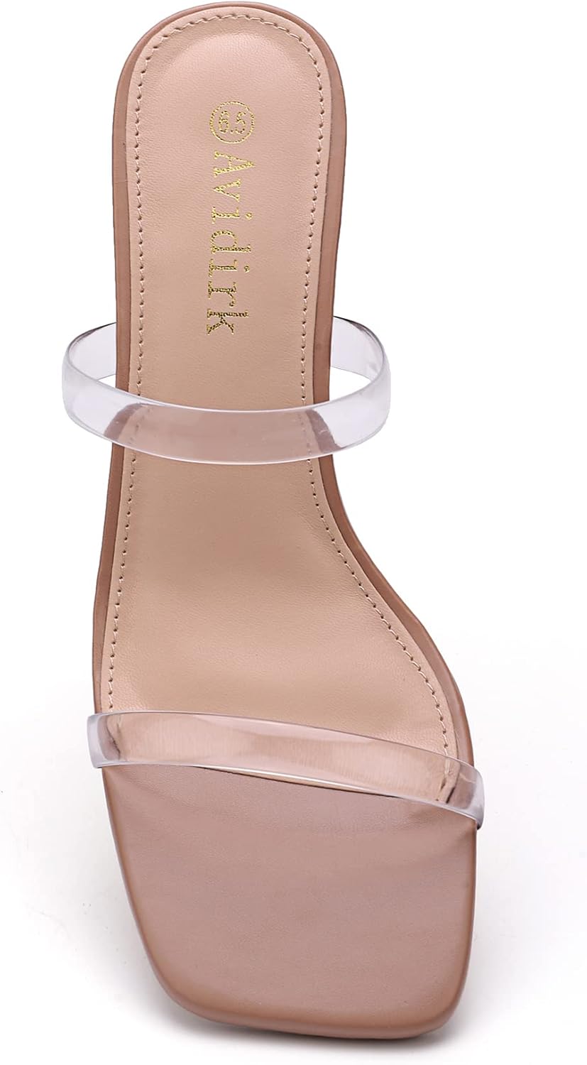 Women's Square Open Toe Heeled Sandals Two Strap Mules Slip On Block Chunky Mid Heels Sandals - Image 2