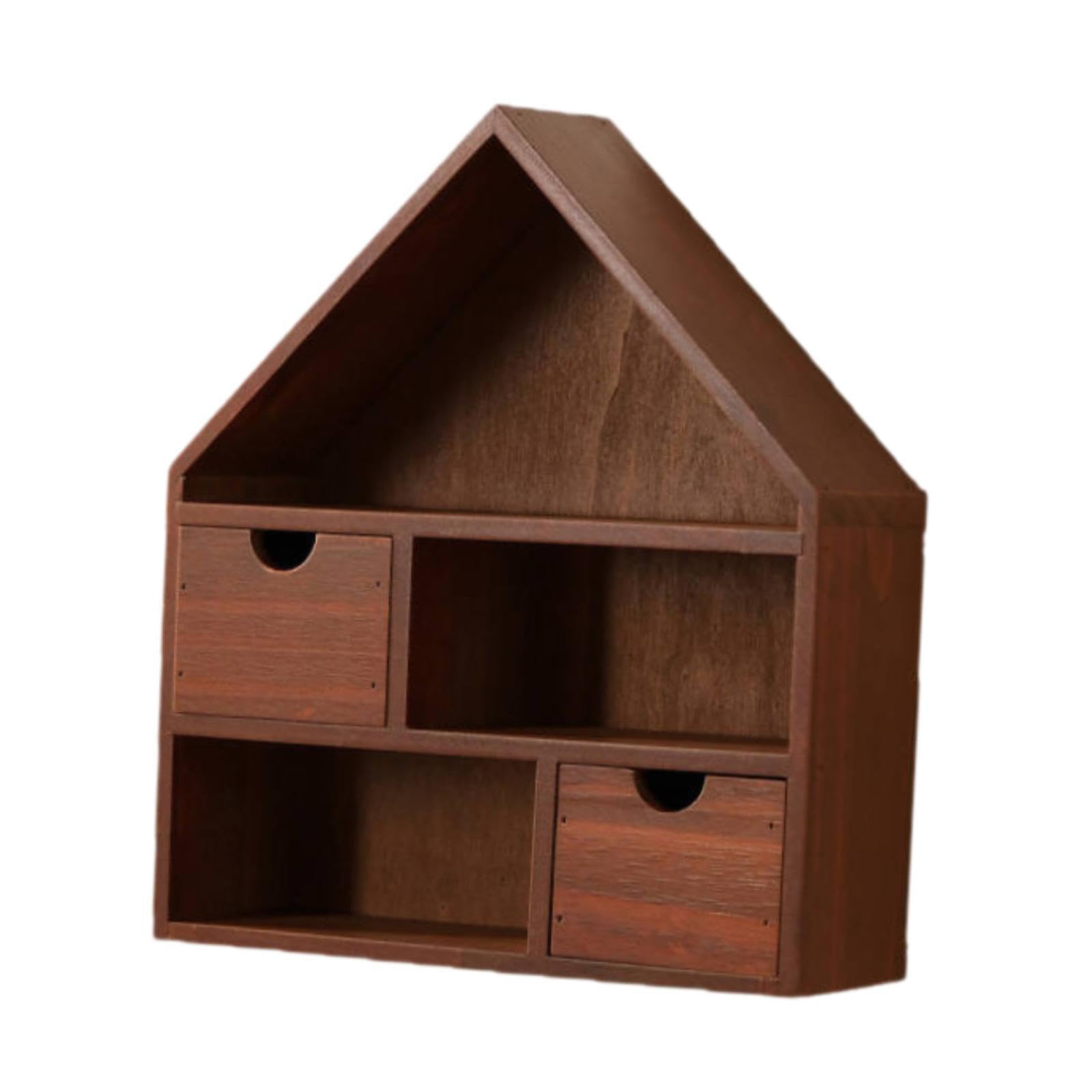 Scatola Espositiva in Legno Stile Casa Mensola Organizer Miniatura Parete Vetrinetta Curio Appendibile Scaffale Porta Collezione Miniature in Legno Na, Rosso Marrone
