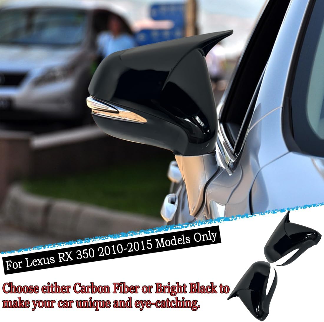 Side Mirror Cover, for 2010 2011 2012 2013 2014 2015 Lexus RX 350, 2PCS Turn Signal housing Cover Accessories - Bright Black