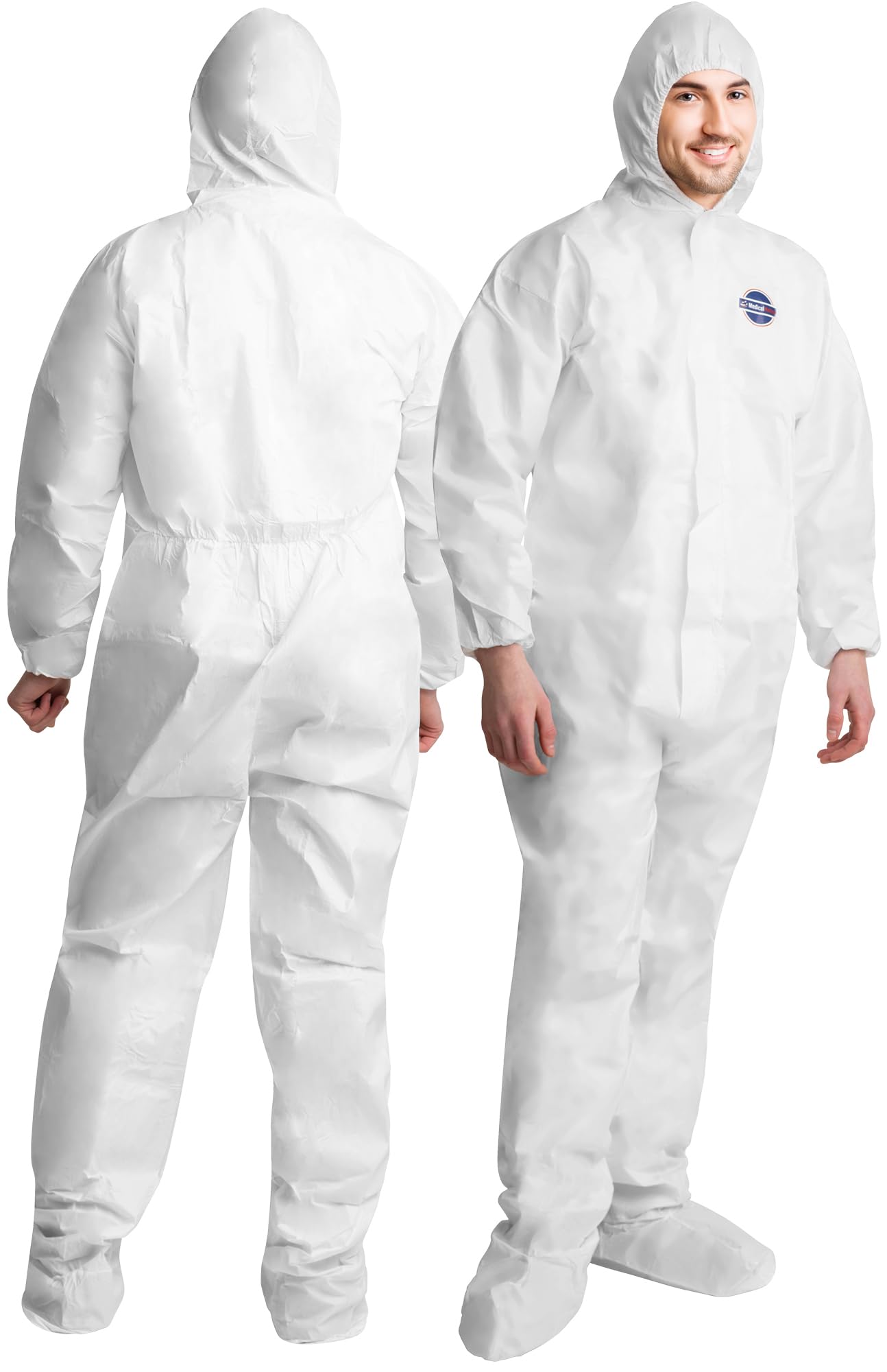 Medical Nation Hazmat Suits | 1 Pack, Large | Disposable Protective Coveralls, Heavy Duty Full Body Painters Suit for Men & Women with Attached Hood and Boots - Breathable & Water Resistant - Large