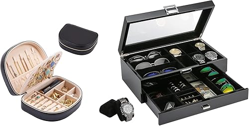 ProCase Paquete de joyero de tamaño de viaje, organizador de joyas de madera