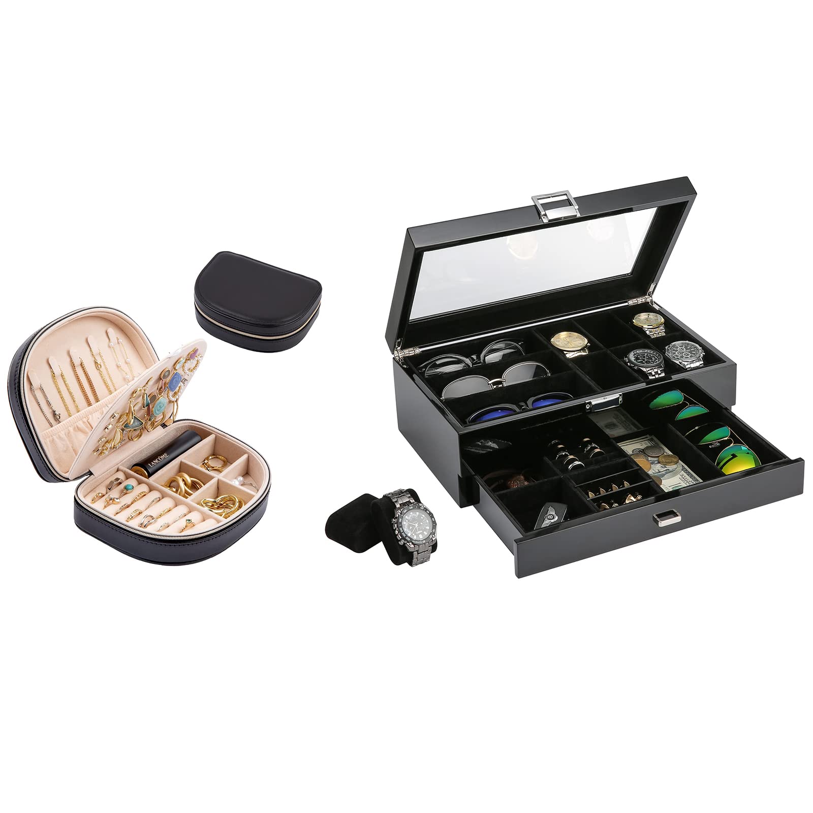 Amazon.com: ProCase Travel Size Jewelry Box Bundle Wooden Jewelry ...