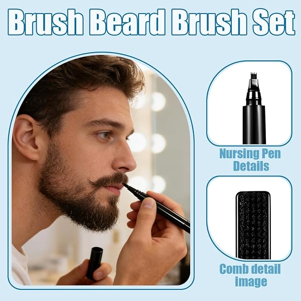 Kit Barba Uomo, Penna Per Barba Con Punta Micro-Fork Impermeabile, Per Migliorare La Peluria Facciale, Lunga Durata, Aspetto Naturale (Nero) - 3