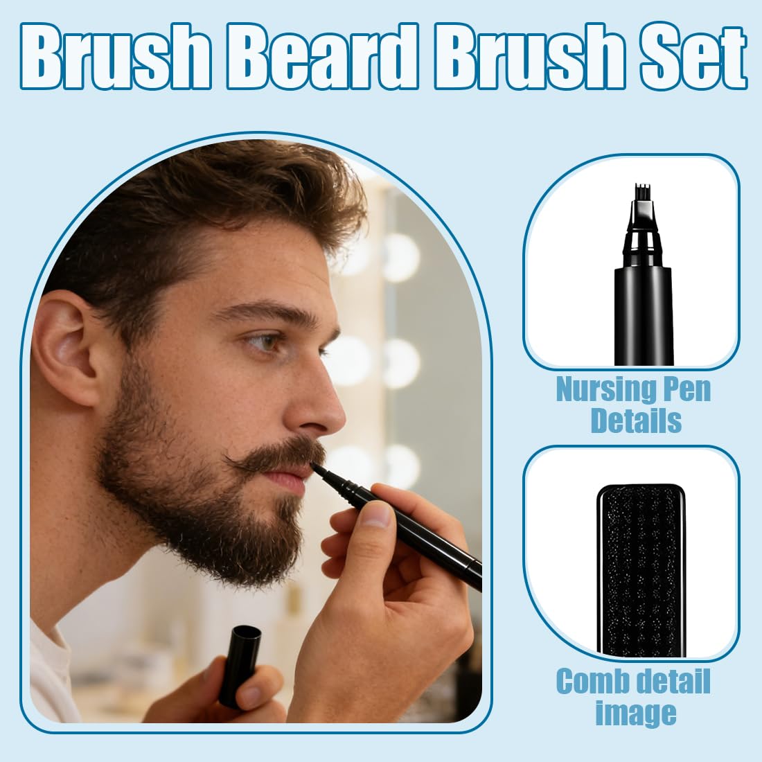 Kit Barba Uomo, Penna Per Barba Con Punta Micro-Fork Impermeabile, Per Migliorare La Peluria Facciale, Lunga Durata, Aspetto Naturale (Nero) - 3
