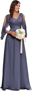 Ruffle Sleeve Chiffon Bridesmaid Dresses for Women Cold Shoulder Formal Dress for Wedding 2025 V Neck Evening Gowns