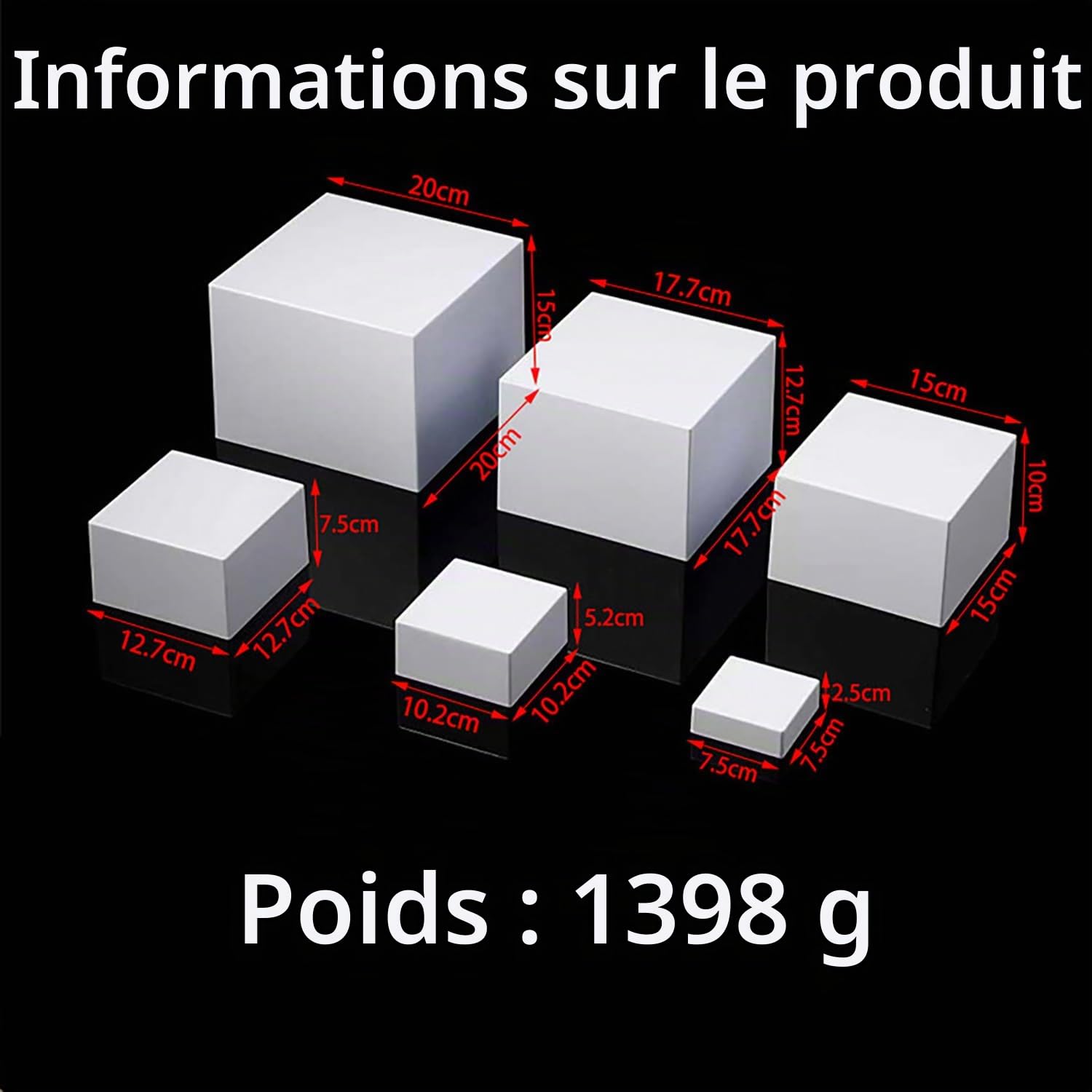 Lot de 6 Rehausseurs de Buffet en Acrylique Blanc, 3-8 Pouces | Présentoirs Polyvalents pour Mariages et Réceptions, Idéals pour Desserts, Amuse-Bouches, ApéRitifs Ou Bijoux