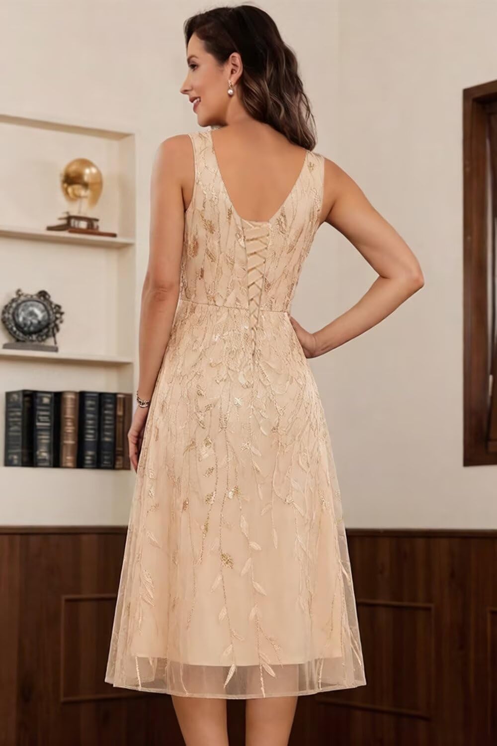 2 Piece Sequin Lace Mother of Bride Dresses with Jackets Tea Length A-Line Chiffon Formal Evening Dress