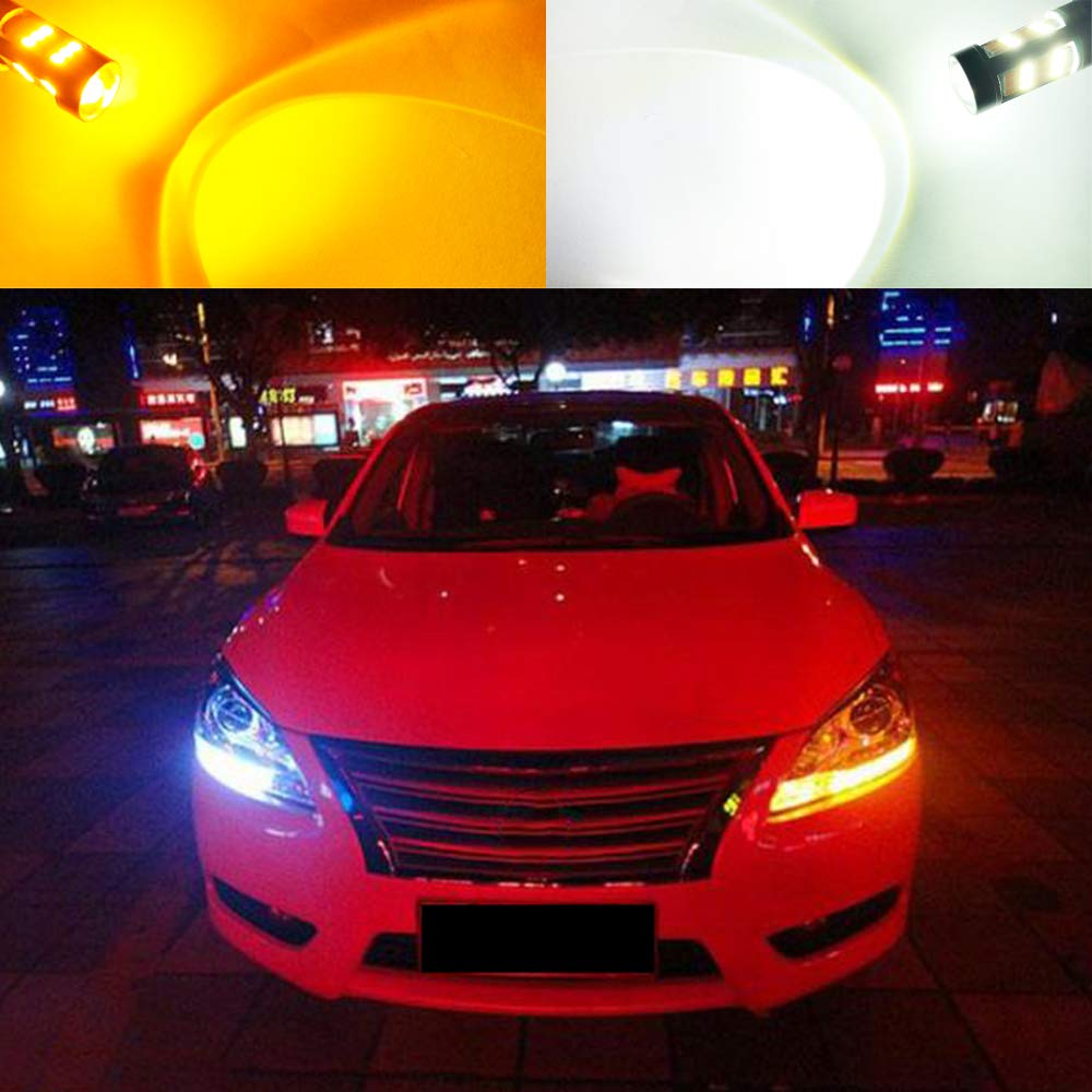 2 szt. żarówki LED 1156 BA15S P21W białe/bursztynowe dwukolorowe przełączane LED światła kierunkowskazów DRL Canbus bez błędów 2835 42 SMD 12V LED z rezystorami obciążenia 50W 6 omów zestaw przewodów