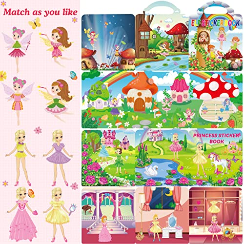 Sticker Books For Kids,4Sets Reusable Stickers Books : Princess,Mermaid,Ocean World,Fashion Show-Stickers Book For Toddlers Age 2-4,4-8 #TOP2
