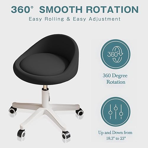 Miniatura 3 de Taburete redondo con respaldo bajo de piel sintética, silla giratoria hidráulica ajustable en altura para spa, salón, tatuaje, masaje u oficina