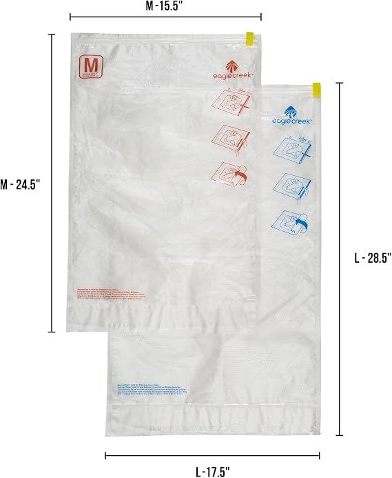 Eagle Creek Pack-It Compression Bags for Travel Set - Featuring One-Way Pressure Valve & Zip - For Efficient Travel Bag Packing - Water Resistant - Clear - Medium/Large