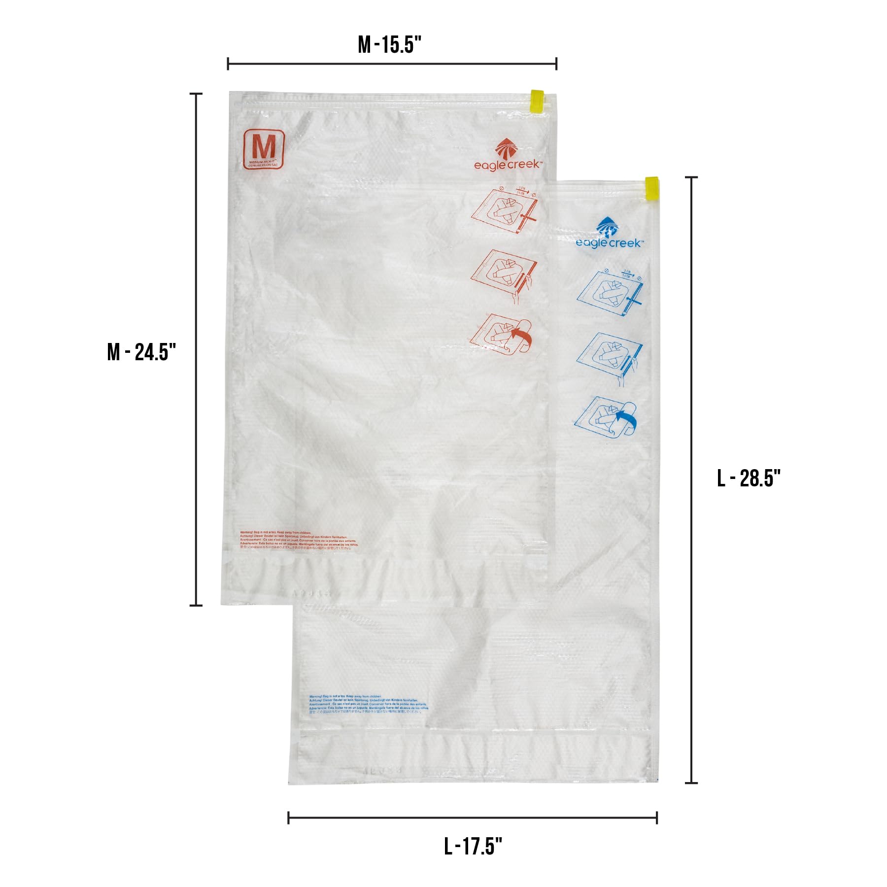 Eagle Creek - Pack-It - Sacs de compression pour voyage, avec valve de pression unidirectionnelle et fermeture éclair, pour un emballage efficace, résistants à l'eau, transparent, taille M/L