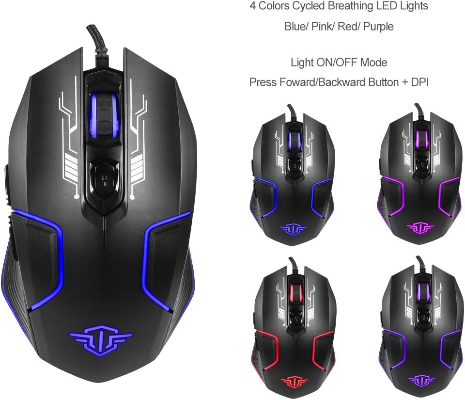 BAKTH Rainbow LED Backlit Mechanical Feeling Gaming Keyboard and Mouse Combo, USB Wired Keyboard and Mouse with 4000 DPI for Game or Office