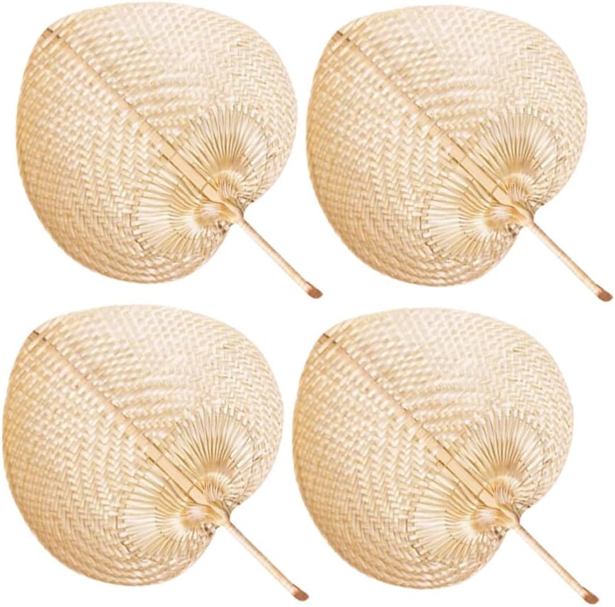 Alipis Giant Hand Fan 4pcs Natural Raffia Fans, Handmade Palm Leaf Handheld Fans Chinese Style Hand Weaving Fan for Summer Cooling Supplies Home Wall Decoration Portable Hand Fan