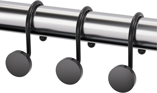 AmazerBath Shower Curtain Hooks, Shower Curtain Rings Heavy Duty Modern Decorative Black Shower Curtain Hooks Rust Proof Smooth Glide Shower Hooks for Shower Curtain Liner Shower Rod Hook, 12Pcs