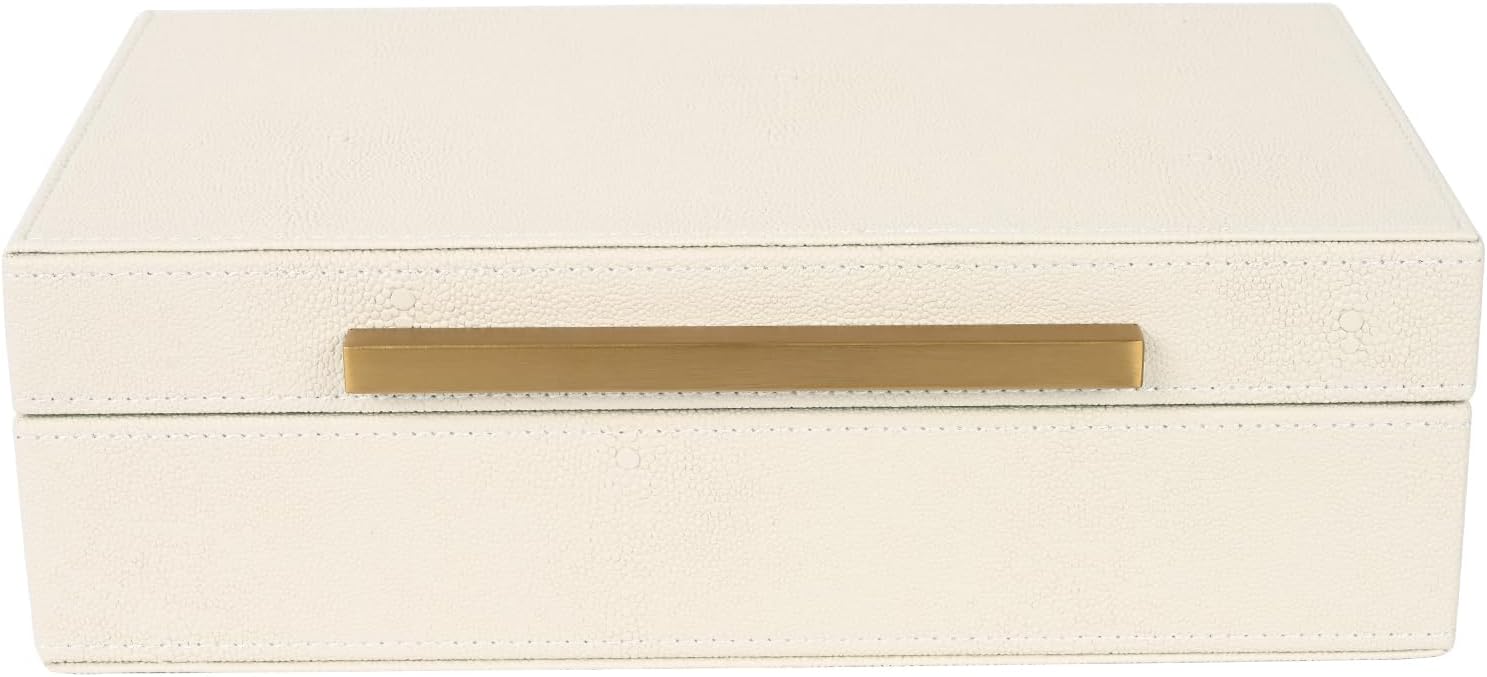 XIGEXIGE Beige Shagreen box Faux Leather Decorative Boxes,Keepsake And Memory Storage Decorative Boxes with Lids for Modern Home Decor Jewelry Box Organizer