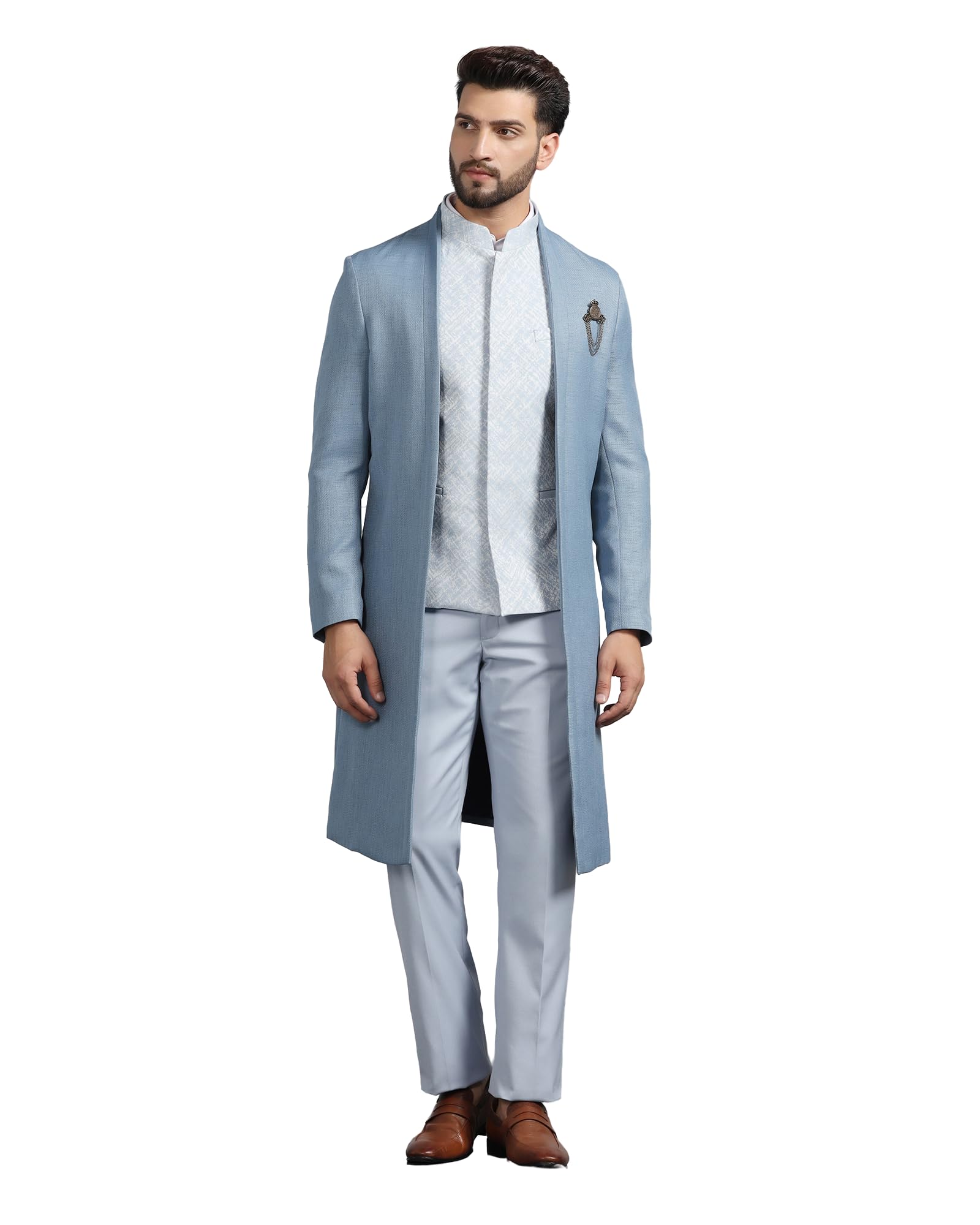 blackberrys Men Solid Slim Fit Bandhgala Suit Set | Microstructure Layered | Jacquard Waistcoat-picture-50