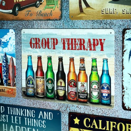 Image of Decorative Retro Metal Signs Wall Plate - 12x8 Inch (Group Therapy) | Weatherproof Vintage Metal Sign Plate for Cafe, Home, Bar, Garage | Decorative Wall Hanging Sign Board