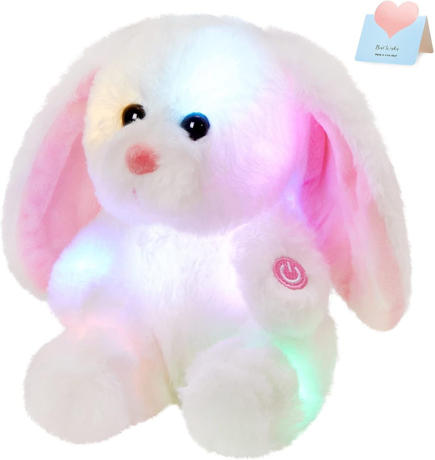 Athoinsu LED Light Up Bunny Stuffed Animals, LED Rainbow Rabbit Multicolor Plush Toy Set with Color Changing Lights (Rabbit)