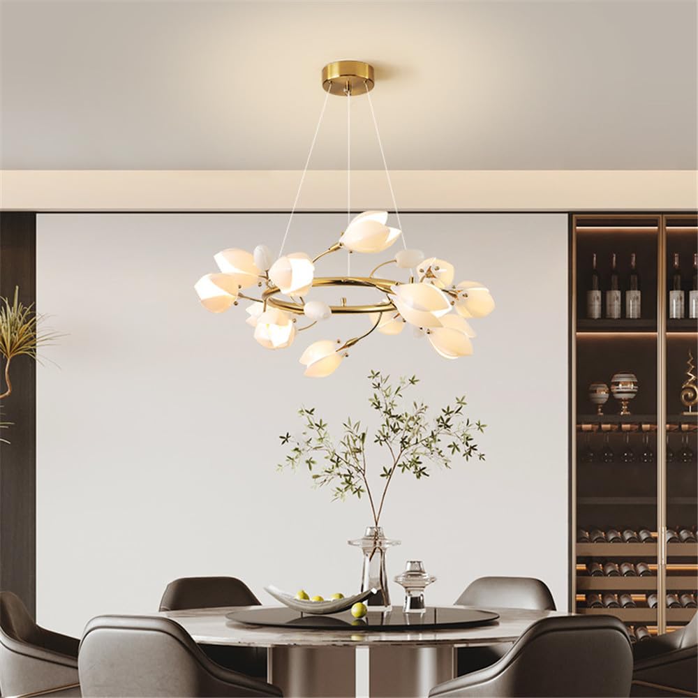 CSXSXAUO Contemporary Ceramic Living Room Chandelier LED Fashion Art Restaurant Bedroom Study Villa Hotel Cafe Bar Counter Pendent Lamp (B D60CM)