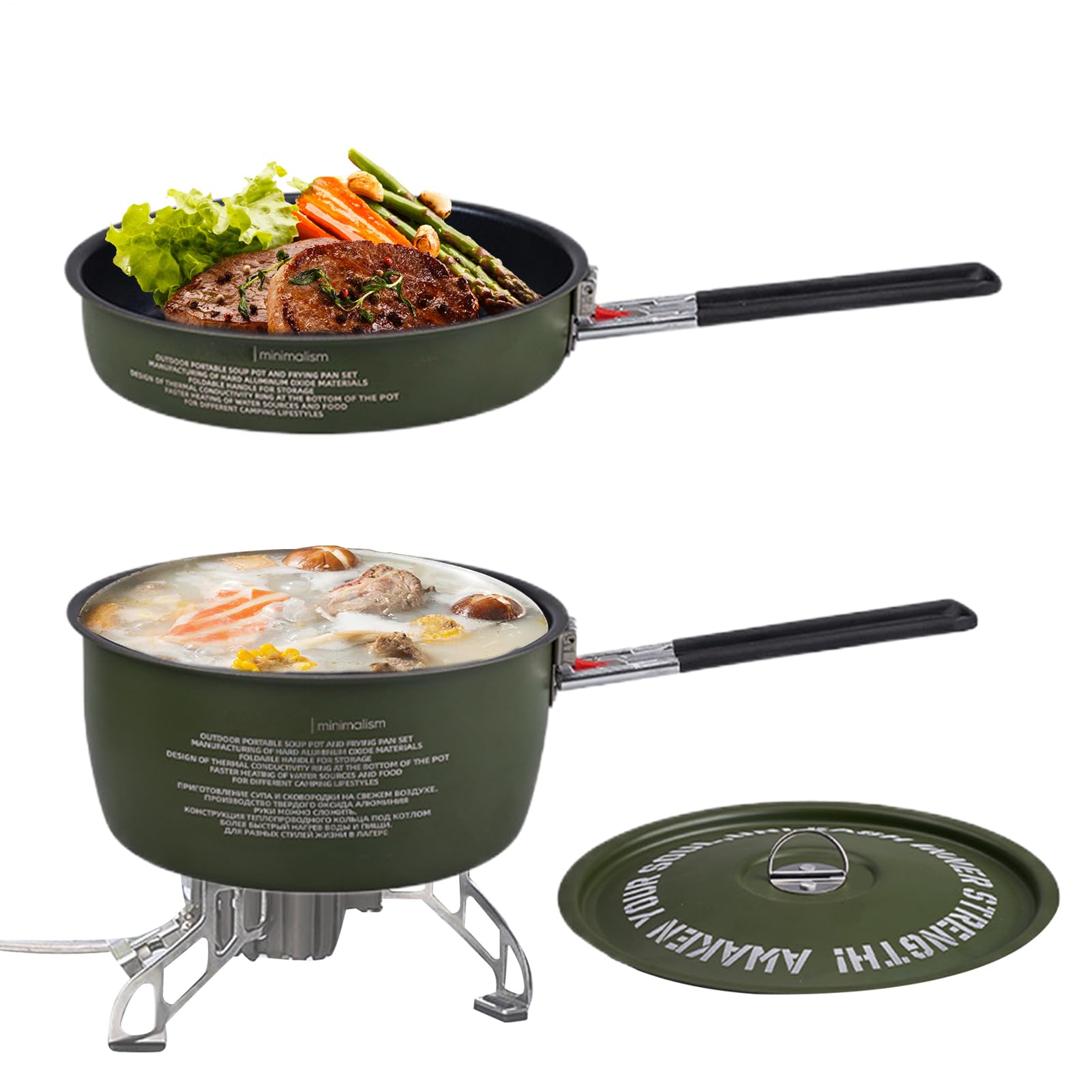 Set di pentole da campeggio, pentole da zuppa con zaino in spalla, manico staccabile, impilabili, per la sopravvivenza in famiglia, per coppie, gite in spiaggia, picnic, escursionismo, caccia