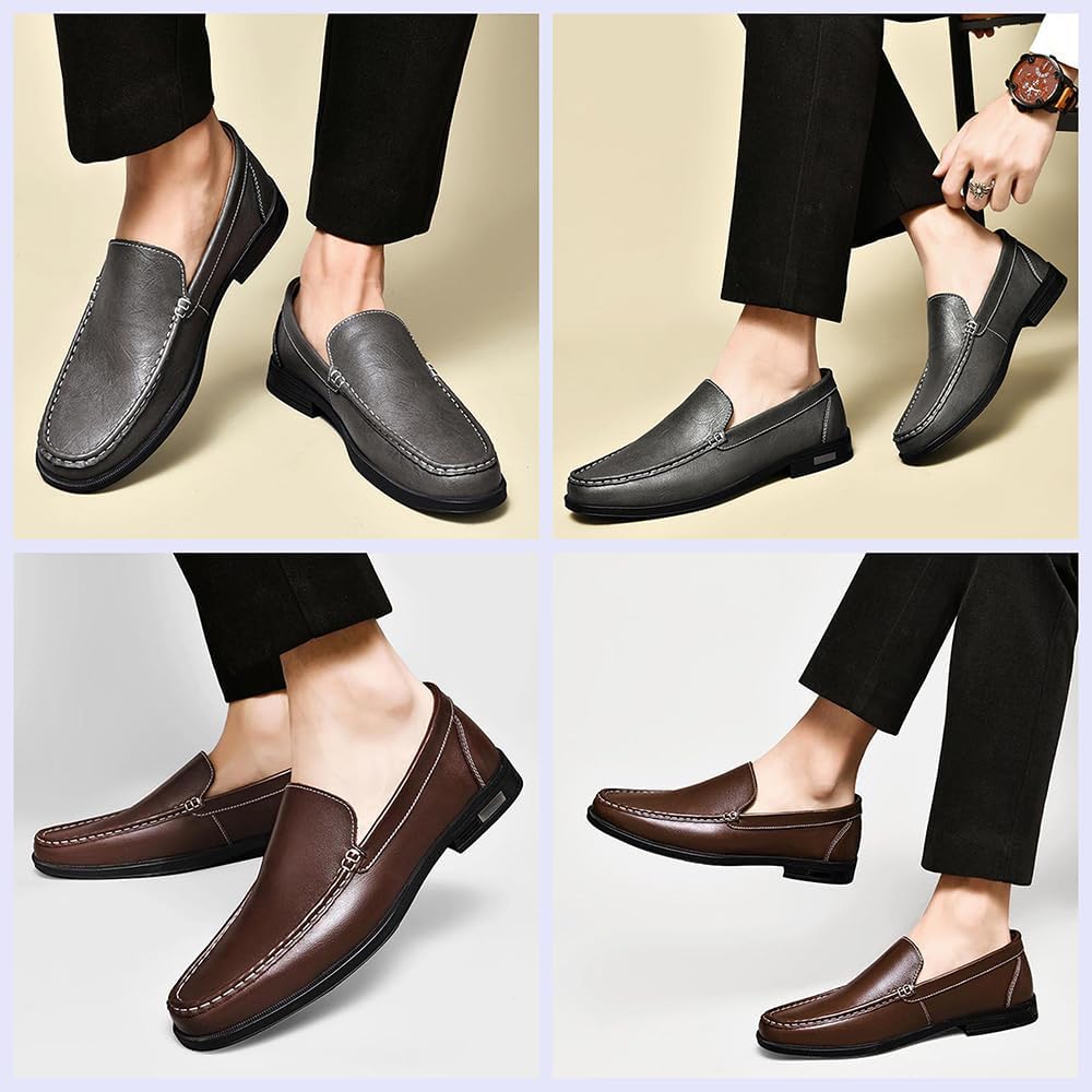 Stylish Men's Genuine Leather Slip-On Loafers, Comfortable Breathable Flats for Work, Driving, Office & Casual Wear - Soft Sole, Round Toe, Low Heel, Luxury Design