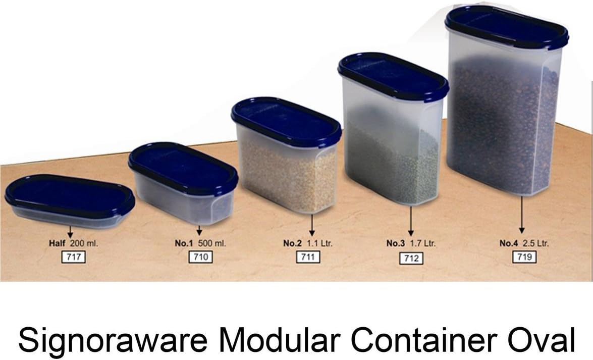 Signoraware Modular Container Oval - 2.3 Litre Plastic Grocery Container (Pack of 3, White, Blue)