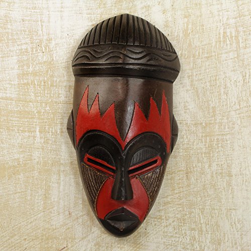 Novica Nigerian Red And Black Handcrafted African Rubberwood Mask With Brass Accents, Harvest Joy' #TOP2