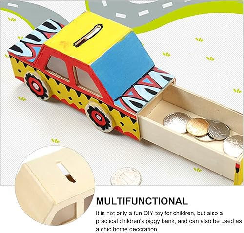 Miniatura 5 de EXCEART DIY Juguetes de madera para niños, alcancía creativa inacabada, caja de ahorros, contenedor de cambio, juguete divertido para manualidades