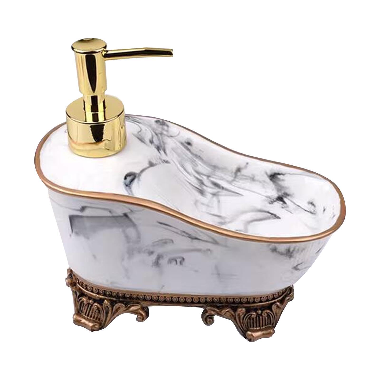 QLECXZI Hand Soap Squeeze Soap Dispenser Pump Bottles Bathroom Countertop Elegant Accessories Resin Easy Liquid Dispenser Made Of Resin .Easy To Ceramic, White A, 14x16cm