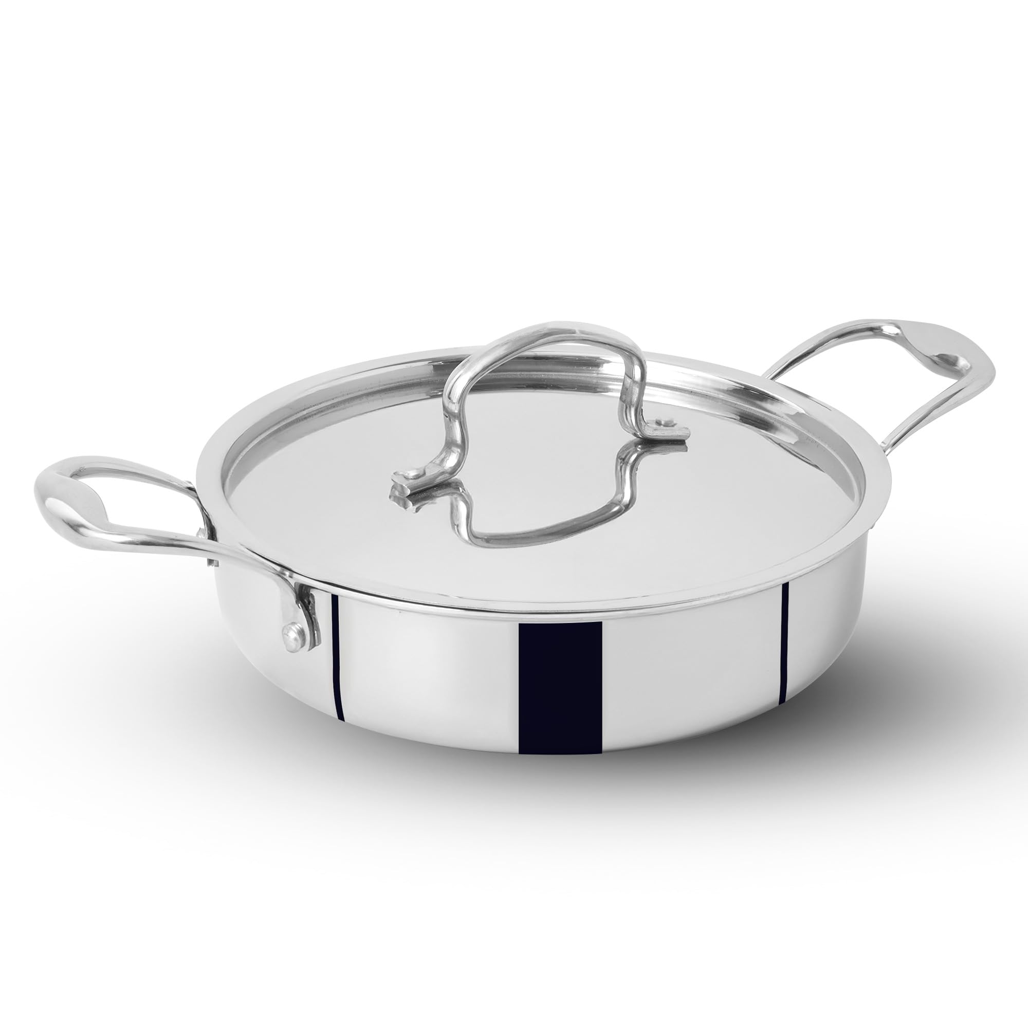 The Indus Valley Triply Stainless Steel Saute pan with Steel Lid | 22cm/8.6 inch, 2Ltr, 1.42kg | Induction Friendly | Nonstick 3-Layer Body, 100% Toxin-Free, No Chemical Coating