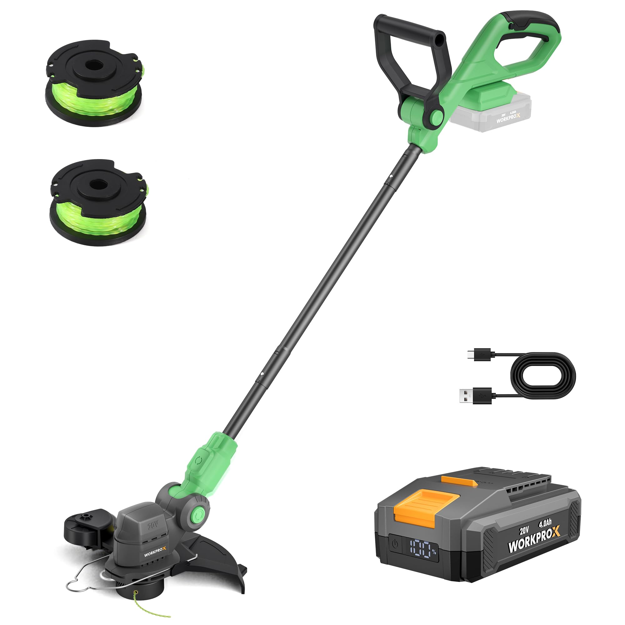 WORKPROX Coupe Bordures sans Fil 20V avec Batterie 4,0Ah | Tête Pivotante à 90°, Tondeuse Coupe-Bordures 2-en-1 Outil de Jardin, Largeur de 30 cm, 2 x 5 m de Fil Nylon