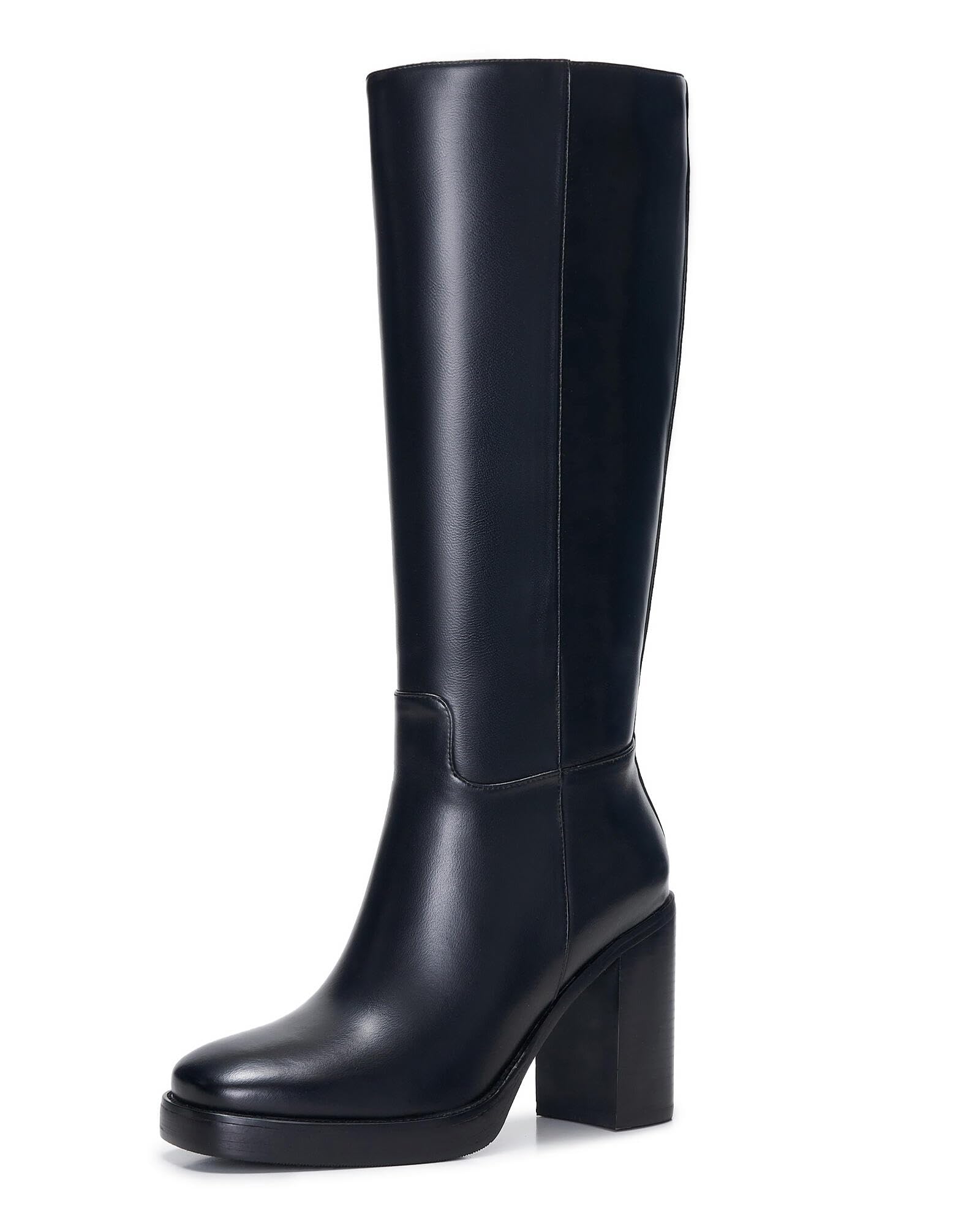 Womens Platform Knee High Boots Tall Fashion Boots with Square Toe 3 5 Chunky Heel Side Zipper Comfortable