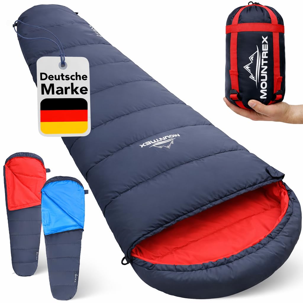 MOUNTREX Schlafsack Winter Sommer - Kleines Packmaß & Ultraleicht (760g/1500g) - Outdoor Camping Sommerschlafsack (100GSM) / Winterschlafsack (300GSM) Mumienschlafsack – Warm und Koppelbar