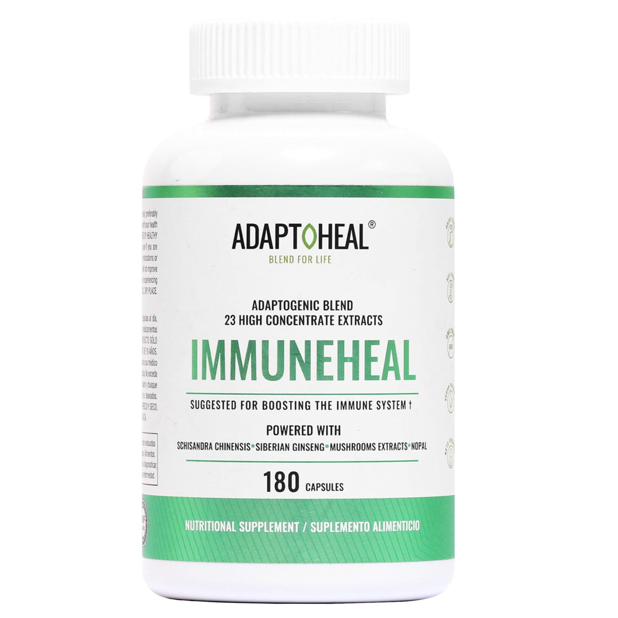 Immuneheal – Adaptogen, Immune System Booster Supplement with Schisandra Chinensis, Ginseng and Mushroom Extract (180 Capsules)