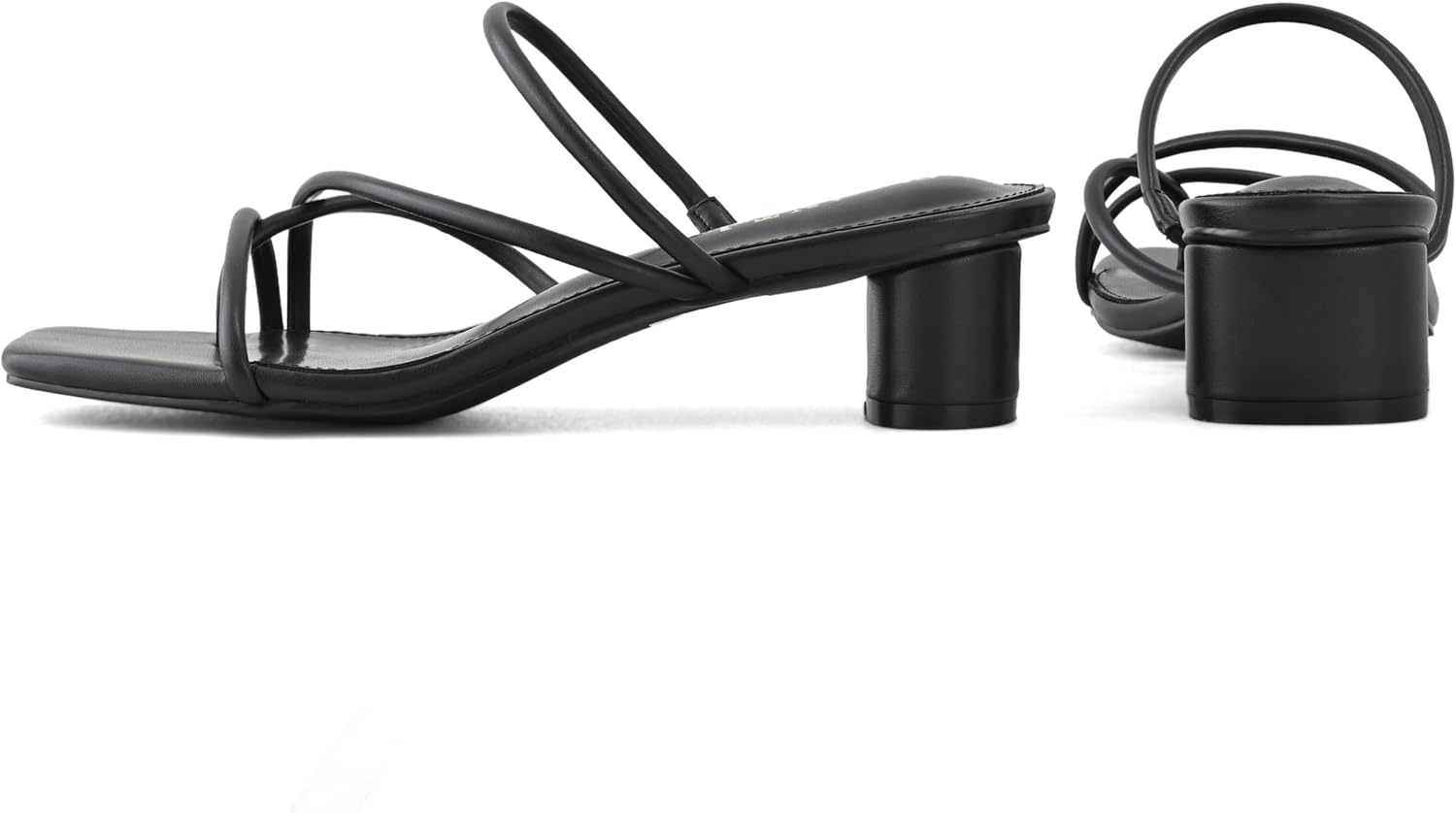 Shoe'N Tale Strappy Heels for Women Chunky Thong Strap Slip On Mules Square Toe Low Kitten Heeled Sandals - Image 4