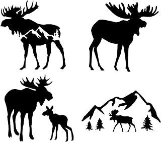 Moose Decal 4 Pack: Moose Mountain Silhouette, Moose with Calf, Walking, Mountain Moose (Black, Small ~3.5")