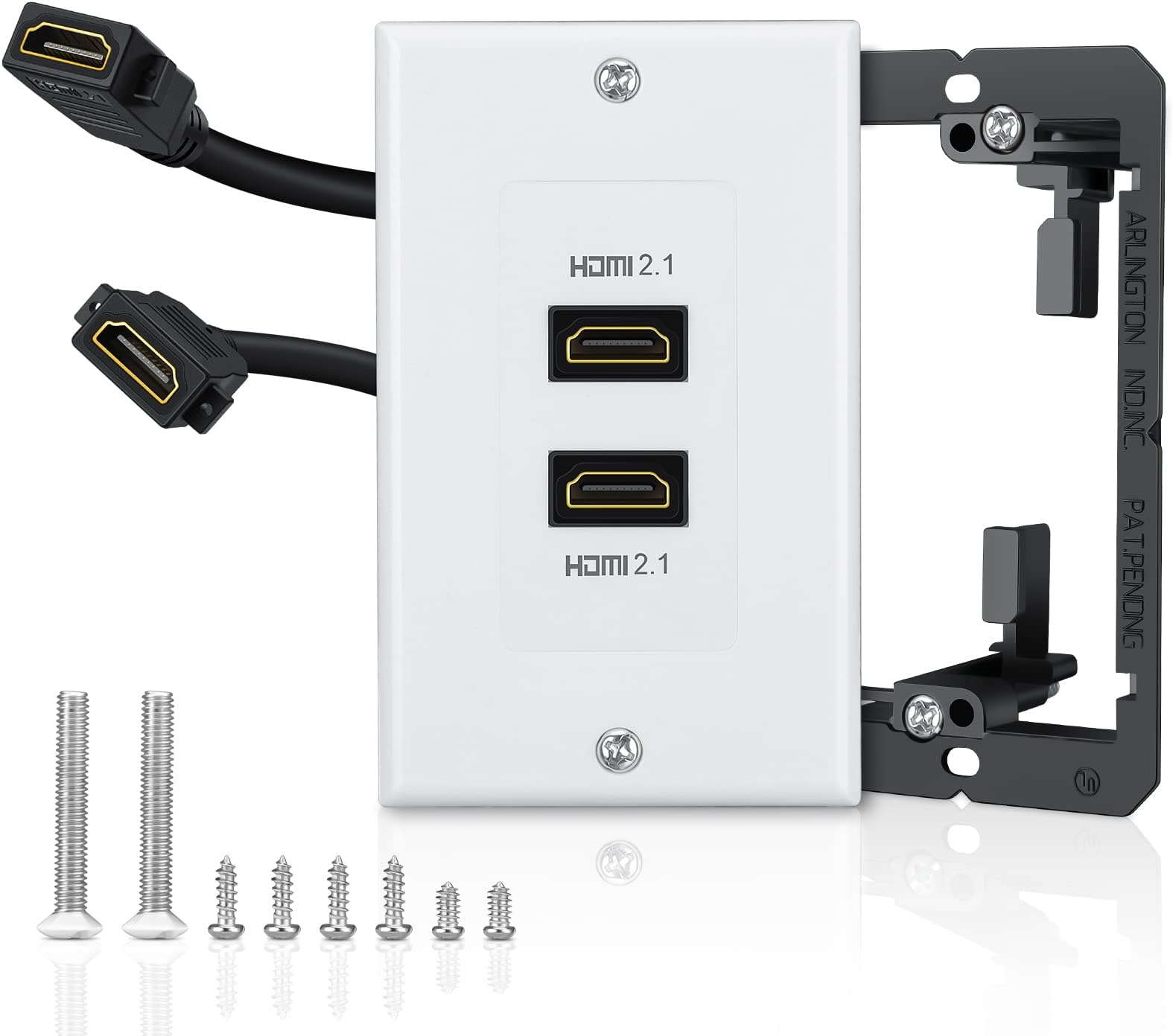 HDMI 2.1 Wall Plate(2 Port), ELECTOP 8K HDMI Wall Outlet Pass Through with Low Voltage Metal Mounting Bracket, Supports 8K@60Hz and 4K@120Hz, 3D, HDR, 48 Gbps HDMI Box, Fits Home Theater Systems